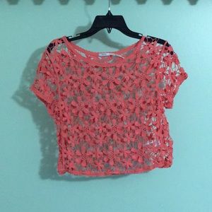 Coral crochet crop top